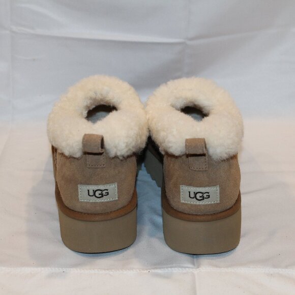 NEW UGG WOMEN'S NITA PLATFORM SUEDE SHEARLING LINED CUFF SLIPPERS SHOES CHESTNUT - Picture 5 of 7